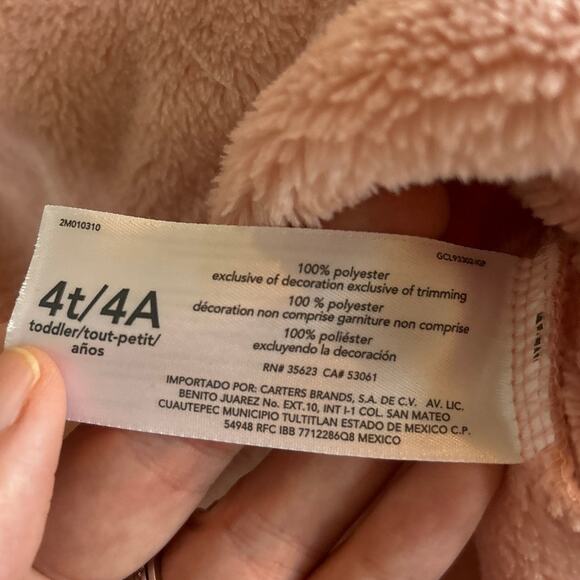 Carter's Girls 4T Pullover Hooded Sweatshirt Pink Soft Cozy Fuzzy - Picture 5 of 6